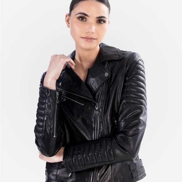 STACY LEATHER BIKER JACKET - 4XL = XL - Picture 2 of 4